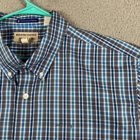 Duluth Trading Wrinkle Free Button Shirt Men's 2XL Blue Plaid Magnaready - Picture 3 of 11